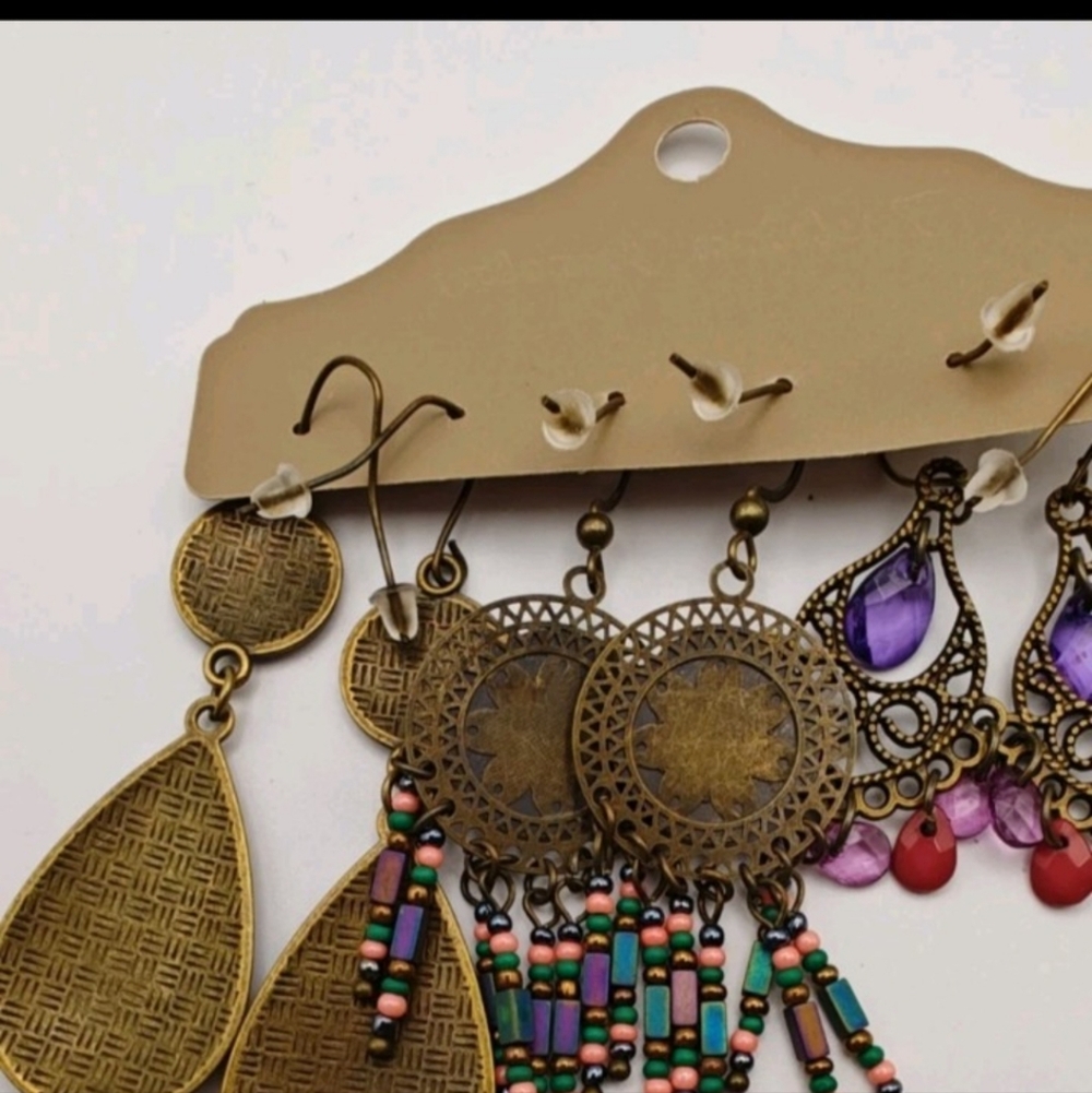 Boho Jewelry Metal Tear Drop Dangle Earring Set - Picture 4 of 4